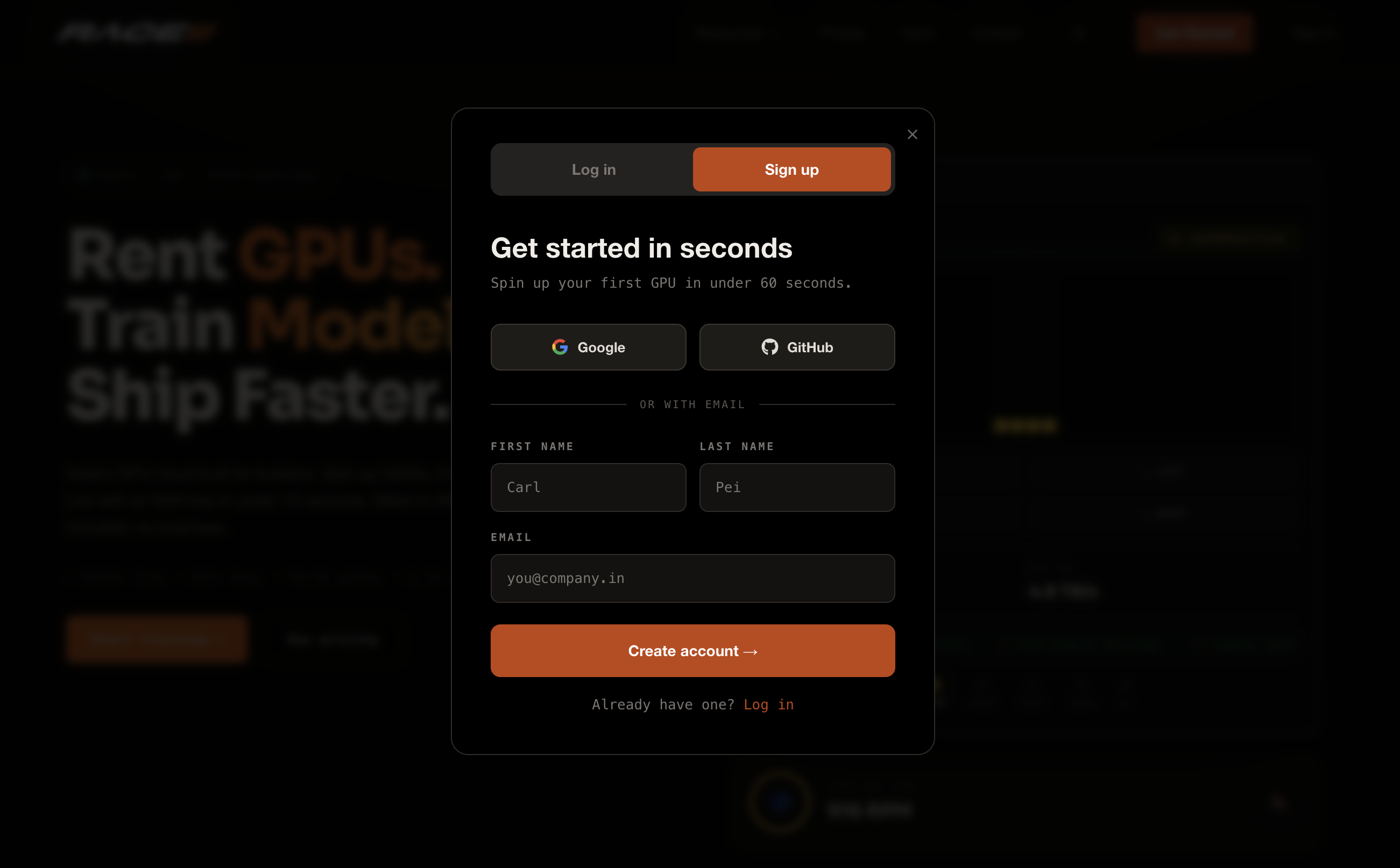 Sign Up page — raceengineering.ai/signup