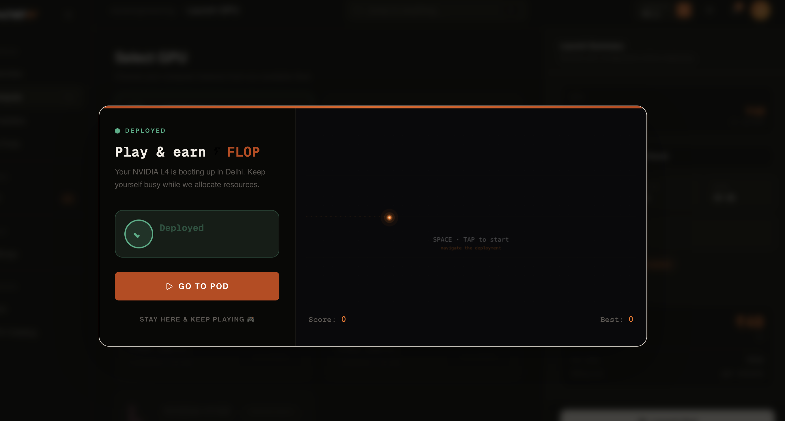 Compute page — pod management actions