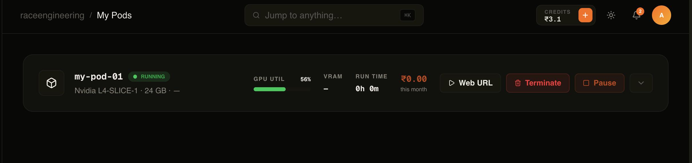 Compute page — Terminate confirmation dialog